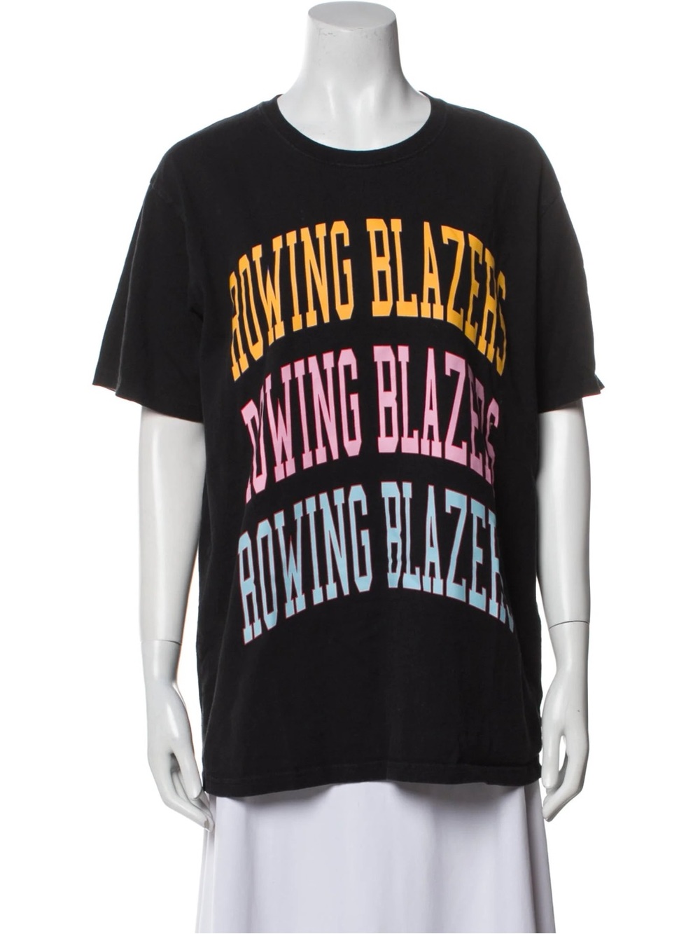 Rowing Blazers Black Tee with Small Multicolor Logo
